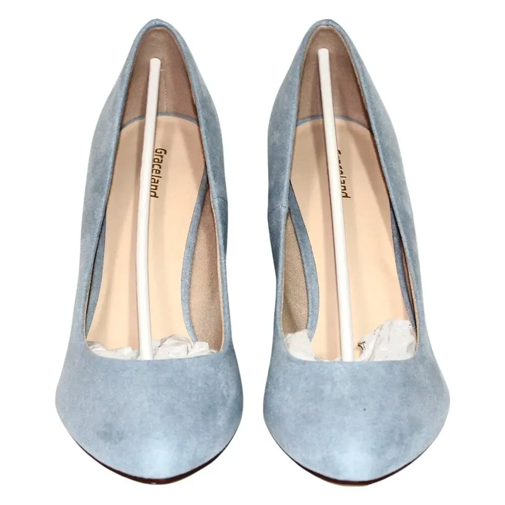 Baby Blue Suede Block Heel Pumps Size 8.5 NWT